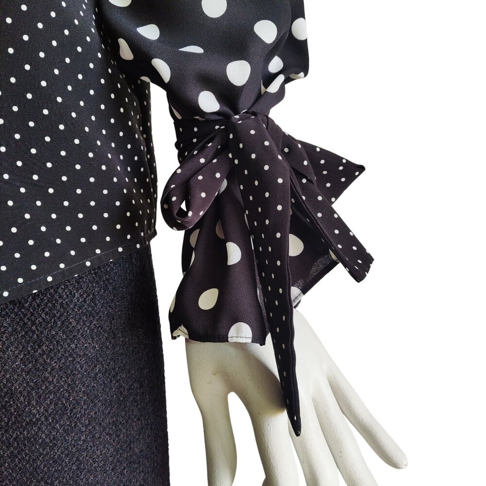PAUL SMITH PS Polka Dot Contrast Wrist Tie Ruffle Sleeve Button Front Blouse 38 - Picture 7 of 8